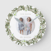 非常メリーに松とフローラ冬のリースクリスマス ラウンド壁時計 (正面)