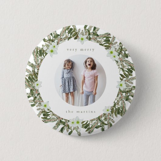 非常メリーに松とフローラ冬のリースクリスマス 缶バッジ (正面)