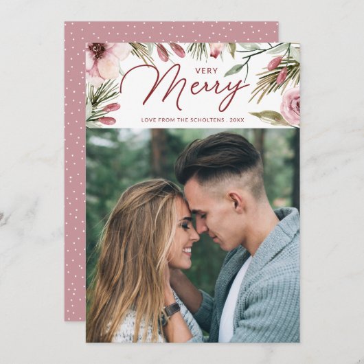 非常メリーに水彩の松とフローラ シーズンカード (正面/裏面)