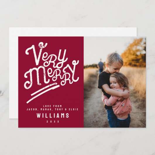 非常メリータイポグラフィフォトカスタム文字クリスマス シーズンカード (正面/裏面)