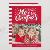 非常モダンに陽気なクリスマスタイポグラフィレッド シーズンカード (正面/裏面)