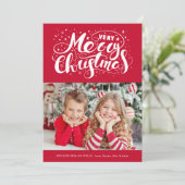 非常モダンに陽気なクリスマスタイポグラフィレッド シーズンカード (スタンド正面)