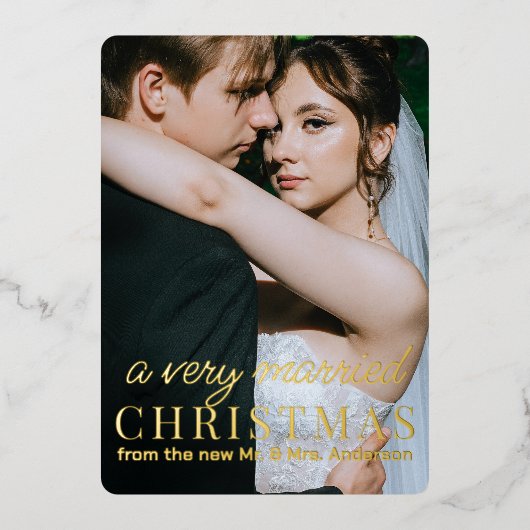 非常結婚した |休日結婚のお知らせ 箔招待状 (正面)