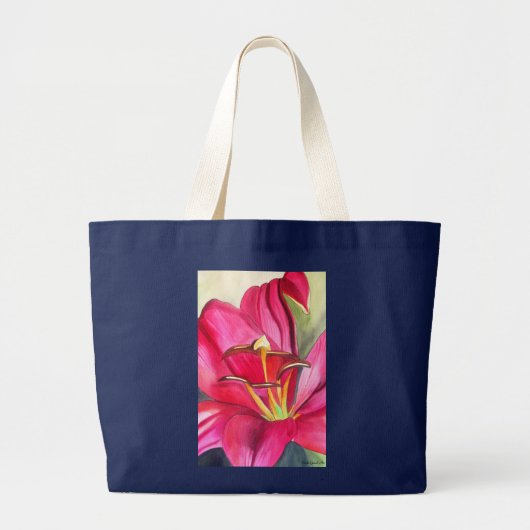 非常警報ユリの水彩画の芸術の花の絵画 ラージトートバッグ (正面)