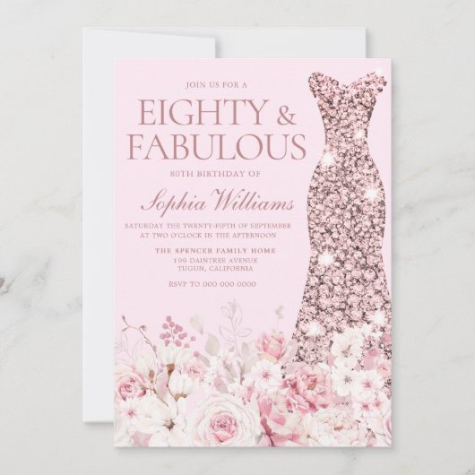 非常赤面フローラバラ金ゴールドドレス80th誕生日 招待状 (正面)