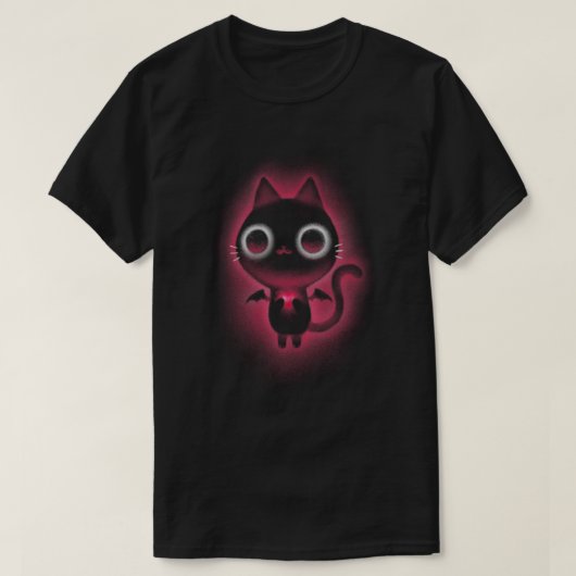 非情な黒猫かわいい白熱［赤熱］光を放つ子猫 Tシャツ (デザイン正面)