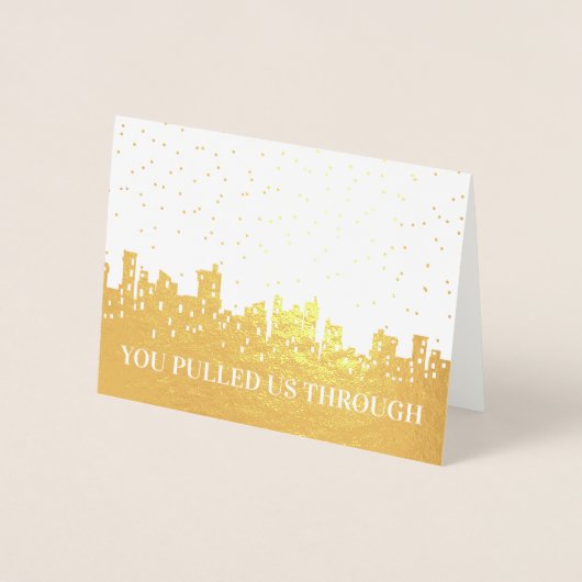 非攻撃的な冬の休日の街並み従業員 箔カード (正面)