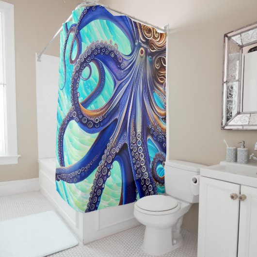 非現実タコ青海波印象主義 シャワーカーテン (インサイチュ)