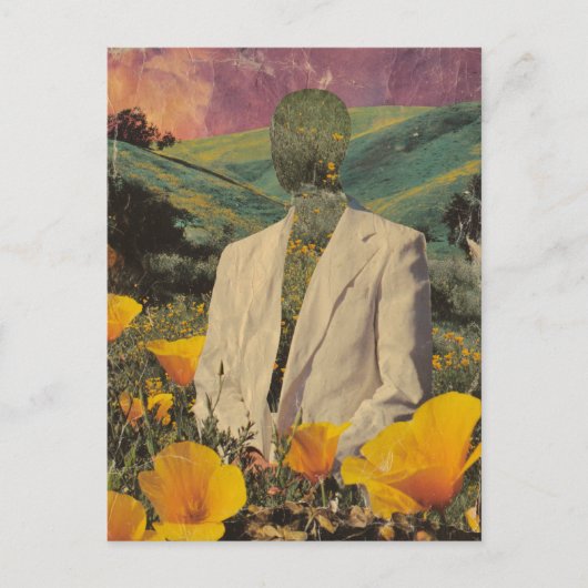 非現実的な人と花Mixed Media Collage ポストカード (正面)