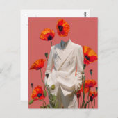 非現実的な人と赤い花混合メディアコラージュ ポストカード (正面/裏面)