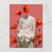 非現実的な人と赤い花混合メディアコラージュ ポストカード (正面)