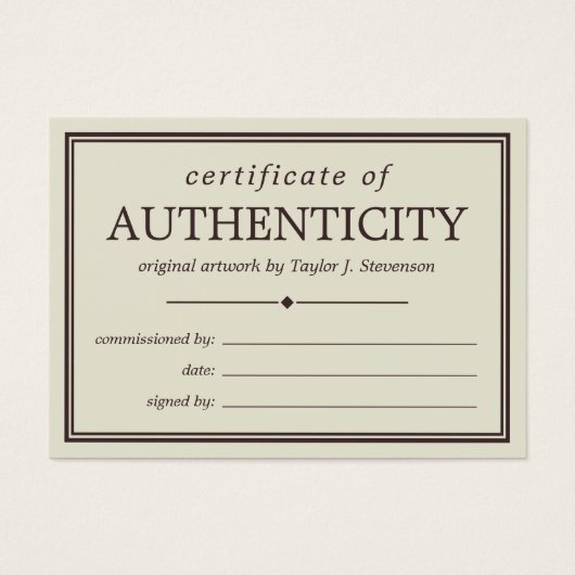 非白色および茶色のCertificate of Authenticity (正面)