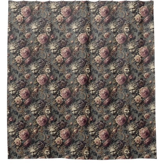 非行の悪魔 – ゴシック様式のフローラデザイン シャワーカーテン (正面)