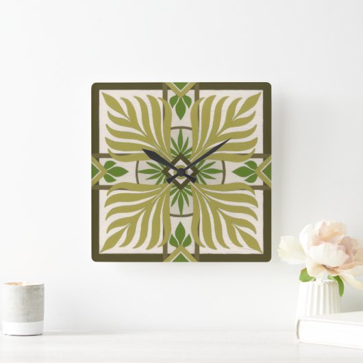 非装飾されたやしモチーフII スクエア壁時計 (ホーム)
