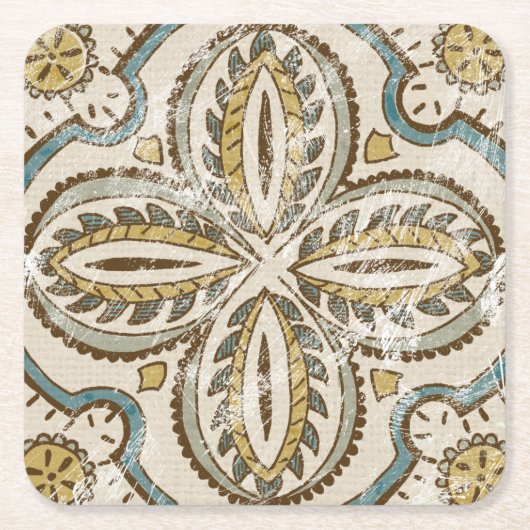 非装飾されたろうけつ染めの正方形III スクエアペーパーコースター (正面)