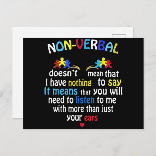 非言語的自閉症に関する認識パズル シーズンポストカード (正面/裏面)