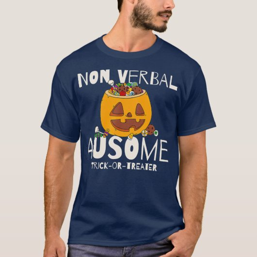 非言語自閉症のハロウィーンをトリックまたは治療する Tシャツ (正面)