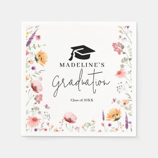 面倒なワイルドフラワー卒業の価値のあるタッセル スタンダードカクテルナプキン (正面)