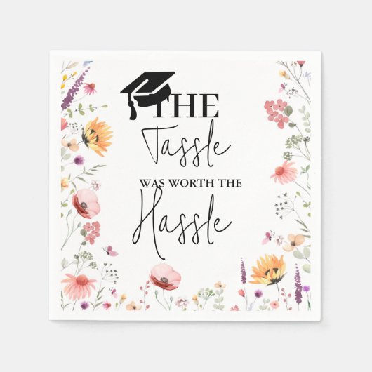 面倒なワイルドフラワー卒業の価値のあるタッセル スタンダードカクテルナプキン (正面)