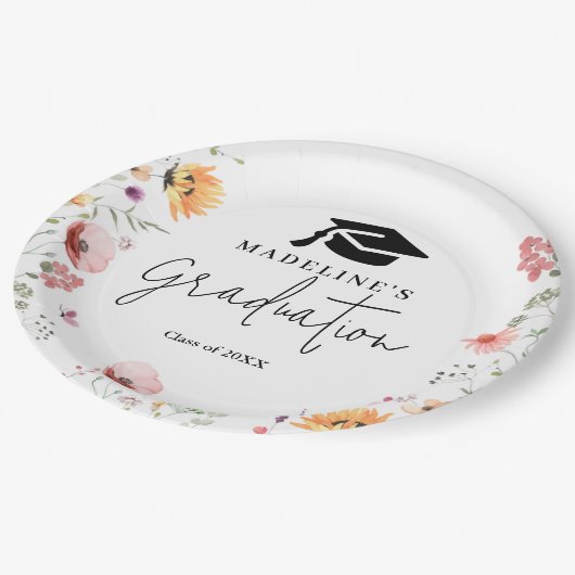 面倒なワイルドフラワー卒業の価値のあるタッセル ペーパープレート (アングル)