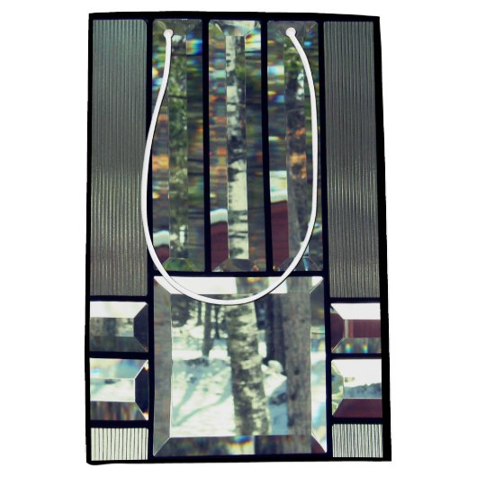 面取りガラスのステンドメタリックなルックモダンシルバー ミディアムペーパーバッグ (正面)