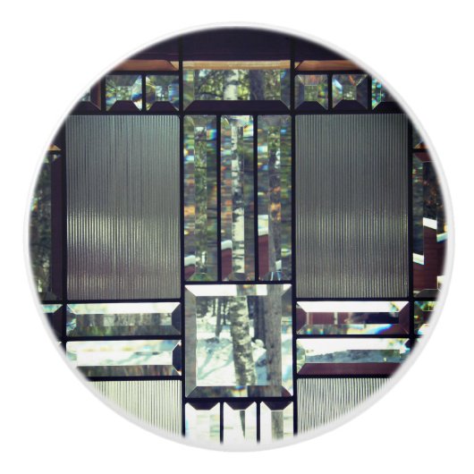 面取りガラスの白樺の木のメタリックシルバー モダン セラミックノブ (正面)