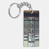 面取りガラス樺の木木の金属銀モダン キーホルダー (正面左)