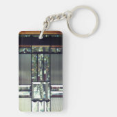 面取りガラス樺の木木の金属銀モダン キーホルダー (裏面)