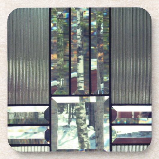 面取りガラス樺の木木の金属銀モダン コースター (正面)