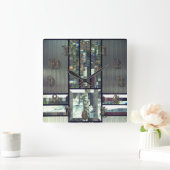 面取りガラス樺の木木の金属銀モダン スクエア壁時計 (ホーム)