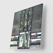 面取りガラス樺の木木の金属銀モダン スクエア壁時計 (傾斜)