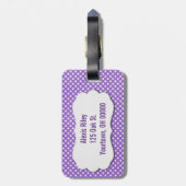 面取り付き紫色のギンガムラベル ラゲッジタグ (裏面縦)