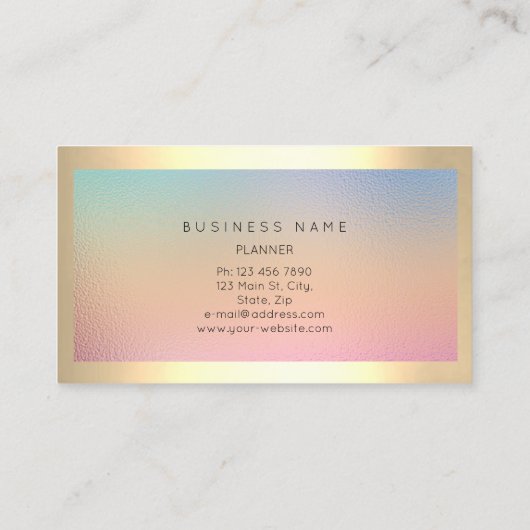 面取り金ゴールドフレームグラデーションメタルピンクローズメイク 名刺 (裏面)