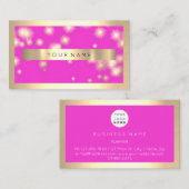 面取り金ゴールドフレームピンク明るい赤紫色金ゴールド星 名刺 (正面/裏面)