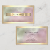 面取り金ゴールドフレームメタリックグラデーションミントピンク 名刺 (正面/裏面)