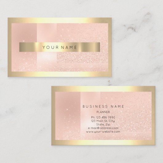 面取り金ゴールドフレームメタリックスパークリー赤面 名刺 (正面/裏面)