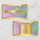 面取り金ゴールドフレームメタリックブライトピンクマーブル 名刺 (正面/裏面)
