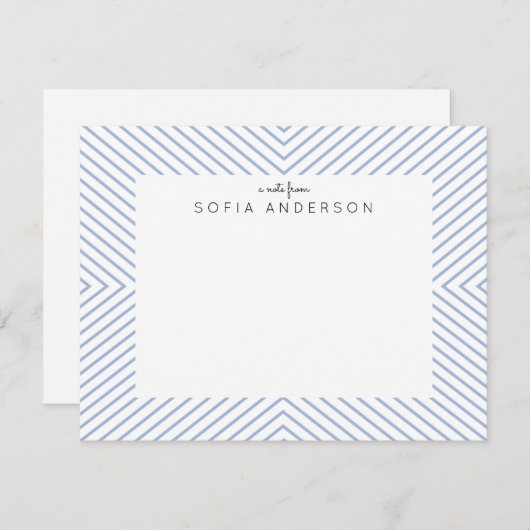 面取り青の三角形ストライプの(Chambray Blue Triangle) ノートカード (正面/裏面)