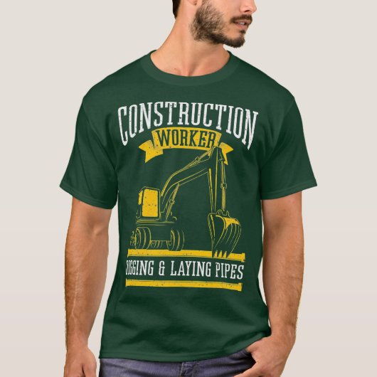 面掘り敷設パイプ建築 Tシャツ (正面)