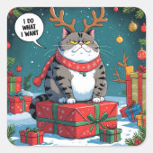 面白いおこった猫のクリスマスデザイン - 太った猫 スクエアシール (正面)