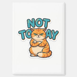 面白いおこった猫のプリントTシャツ「今日はダメ」 マグネット