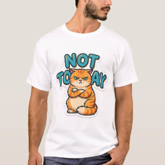 面白いおこった猫のプリントTシャツ "今日はダメ" Tシャツ