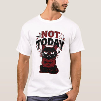 面白いおこった黒猫Tシャツ 今日はやめておく Tシャツ