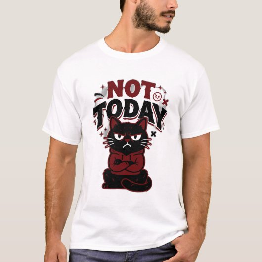 面白いおこった黒猫Tシャツ 今日はやめておく Tシャツ (正面)