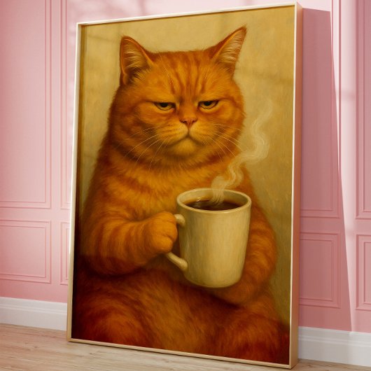 面白いおこりんぼ猫のコーヒーポスター ビンテージオイルアート ポスター