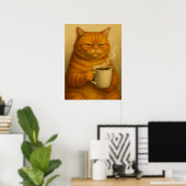 面白いおこりんぼ猫のコーヒーポスター ビンテージオイルアート ポスター (ホームオフィス)