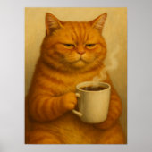 面白いおこりんぼ猫のコーヒーポスター ビンテージオイルアート ポスター (正面)