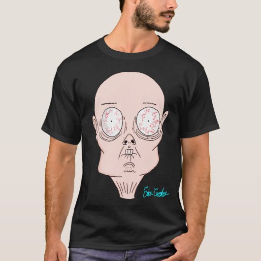 面白いおびえたキャラクターの顔 Tシャツ (正面)