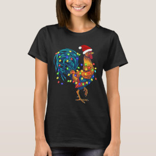 面白いおんどりニワトリクリスマスイルミネーションパジャマファーム Tシャツ