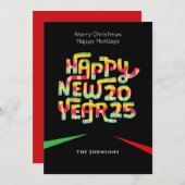 面白いお正月のカラフルなモダンカスタムテキストブラック シーズンカード (正面/裏面)